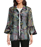 Ali Miles Point Collar 3/4 Sleeve Mesh Soutache Embroidered Jacket