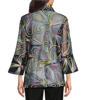 Ali Miles Point Collar 3/4 Sleeve Mesh Soutache Embroidered Jacket