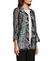 Ali Miles Point Collar 3/4 Sleeve Mesh Soutache Embroidered Jacket