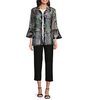 Ali Miles Point Collar 3/4 Sleeve Mesh Soutache Embroidered Jacket