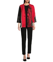 Ali Miles Print Faux Suede Collarless Long Sleeve Jacket