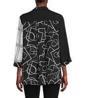 Ali Miles Abstract Print Woven Wire Collar 3/4 Sleeve Button-Front Tunic