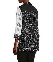 Ali Miles Abstract Print Woven Wire Collar 3/4 Sleeve Button-Front Tunic