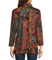 Ali Miles Printed Brushed Knit Wire Collar 3/4 Sleeve A-Line Tunic