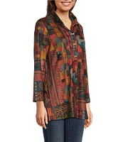 Ali Miles Printed Brushed Knit Wire Collar 3/4 Sleeve A-Line Tunic