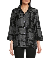 Ali Miles Printed Collared 3/4 Cuffed Sleeve Button Down Jacket