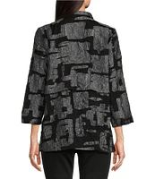 Ali Miles Printed Collared 3/4 Cuffed Sleeve Button Down Jacket