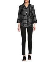 Ali Miles Printed Collared 3/4 Cuffed Sleeve Button Down Jacket