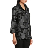 Ali Miles Printed Collared 3/4 Cuffed Sleeve Button Down Jacket