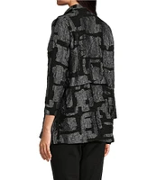 Ali Miles Printed Collared 3/4 Cuffed Sleeve Button Down Jacket