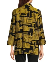 Ali Miles Printed Collared 3/4 Cuffed Sleeve Button Down Jacket