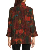 Ali Miles Printed Collared 3/4 Cuffed Sleeve Button Down Top