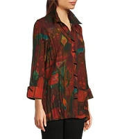 Ali Miles Printed Collared 3/4 Cuffed Sleeve Button Down Top