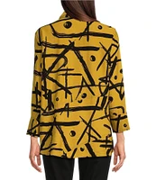 Ali Miles Abstract Printed Collared 3/4 Cuffed Sleeve Button Down Top