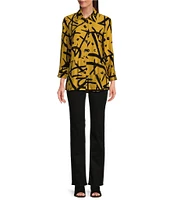 Ali Miles Abstract Printed Collared 3/4 Cuffed Sleeve Button Down Top