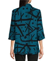 Ali Miles Abstract Printed Collared 3/4 Cuffed Sleeve Button Down Top