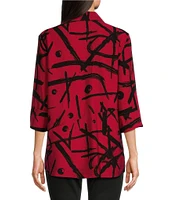 Ali Miles Abstract Printed Collared 3/4 Cuffed Sleeve Button Down Top