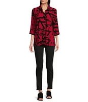 Ali Miles Abstract Printed Collared 3/4 Cuffed Sleeve Button Down Top