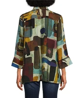 Ali Miles Printed Collared 3/4 Sleeve Button Down Top