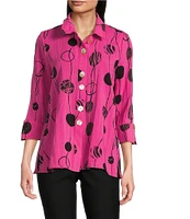 Ali Miles Printed Crinkle Wire Collar 3/4 Sleeve Button Front Tunic
