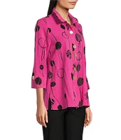 Ali Miles Printed Crinkle Wire Collar 3/4 Sleeve Button Front Tunic