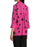Ali Miles Printed Crinkle Wire Collar 3/4 Sleeve Button Front Tunic