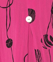 Ali Miles Printed Crinkle Wire Collar 3/4 Sleeve Button Front Tunic