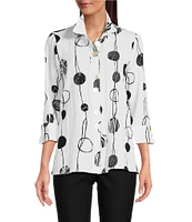 Ali Miles Printed Crinkle Wire Collar 3/4 Sleeve Button Front Tunic