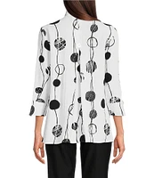 Ali Miles Printed Crinkle Wire Collar 3/4 Sleeve Button Front Tunic