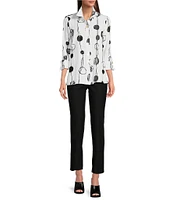 Ali Miles Printed Crinkle Wire Collar 3/4 Sleeve Button Front Tunic