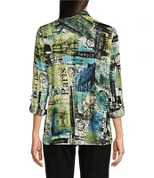 Ali Miles Abstract Printed Knit Jacquard Point Collar Neckline 3/4 Sleeve Tunic