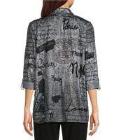 Ali Miles Printed Knit Point Collar Long Roll-Tab Sleeve Button-Front Tunic