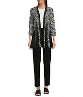 Ali Miles Printed Mesh Inset 3/4 Sleeve Open-Front Kimono