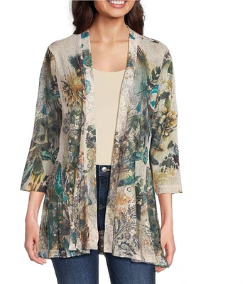 Ali Miles Printed Open Front 3/4 Sleeve Kimono