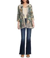 Ali Miles Printed Open Front 3/4 Sleeve Kimono