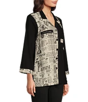 Ali Miles Printed Point Collar 3/4 Sleeve Button Down Top