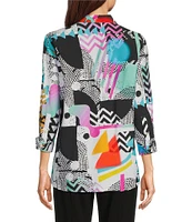 Ali Miles Printed Point Collar 3/4 Sleeve Button-Front Tunic