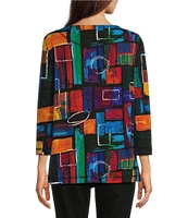 Ali Miles Printed Stretch Crew Neck 3/4 Sleeve Tunic Top