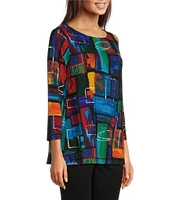 Ali Miles Printed Stretch Crew Neck 3/4 Sleeve Tunic Top