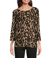 Ali Miles Printed Stretch V-Neck 3/4 Sleeve Tunic Top