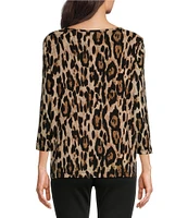 Ali Miles Printed Stretch V-Neck 3/4 Sleeve Tunic Top