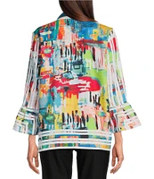 Ali Miles Printed Wire Collar 3/4 Bell Sleeve Button-Front Tunic