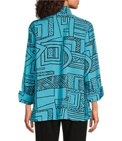 Ali Miles Printed Wire Collar 3/4 Sleeve Button Front Tunic