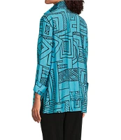 Ali Miles Printed Wire Collar 3/4 Sleeve Button Front Tunic