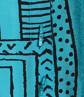 Ali Miles Printed Wire Collar 3/4 Sleeve Button Front Tunic