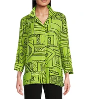 Ali Miles Printed Wire Collar 3/4 Sleeve Button Front Tunic
