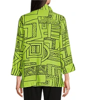 Ali Miles Printed Wire Collar 3/4 Sleeve Button Front Tunic