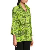 Ali Miles Printed Wire Collar 3/4 Sleeve Button Front Tunic