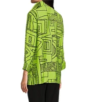 Ali Miles Printed Wire Collar 3/4 Sleeve Button Front Tunic