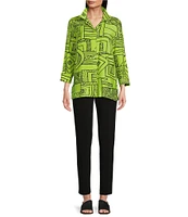 Ali Miles Printed Wire Collar 3/4 Sleeve Button Front Tunic